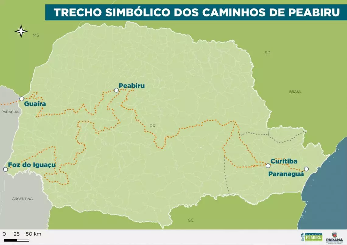 Mapa Caminhos do Peabiru. Imagem: Reprodução.