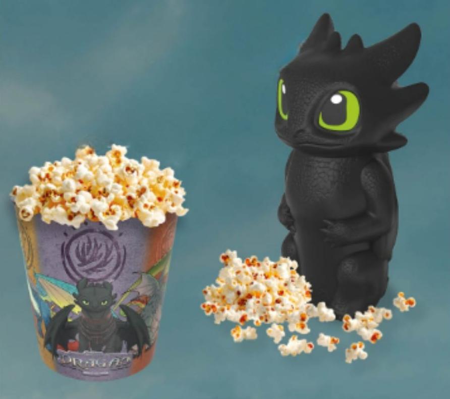 Balde de pipoca Como Treinar o Seu Dragão na rede Cinesystem em Curitiba. Foto: Divulgação.