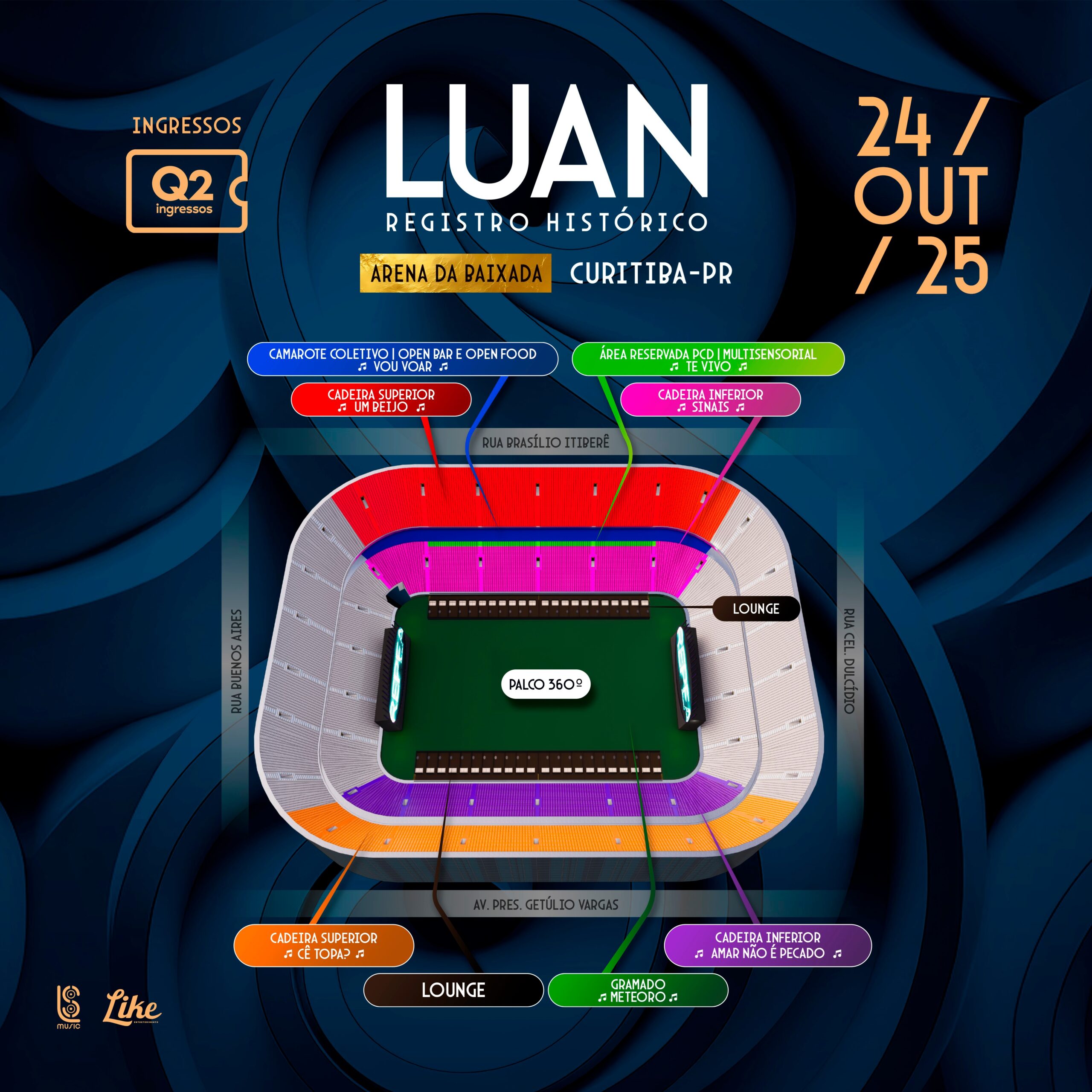 Mapa Luan Santana em Curitiba. Foto: reprodução Q2 Ingressos.