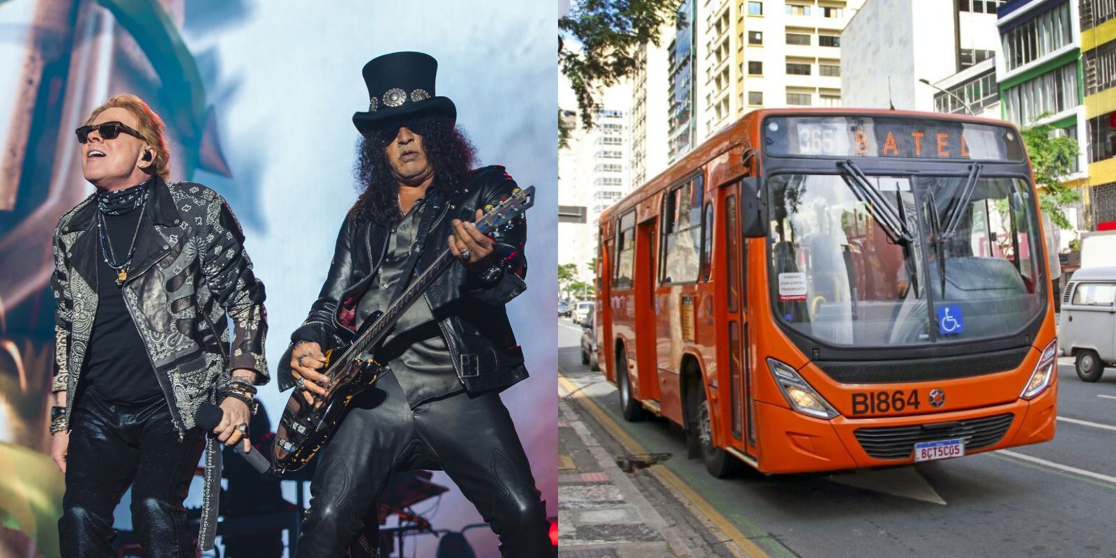 Ônibus gratuito para o show do Guns N' Roses em Curitiba. Foto: divulgação e Lucilia Guimarães/SMCS.