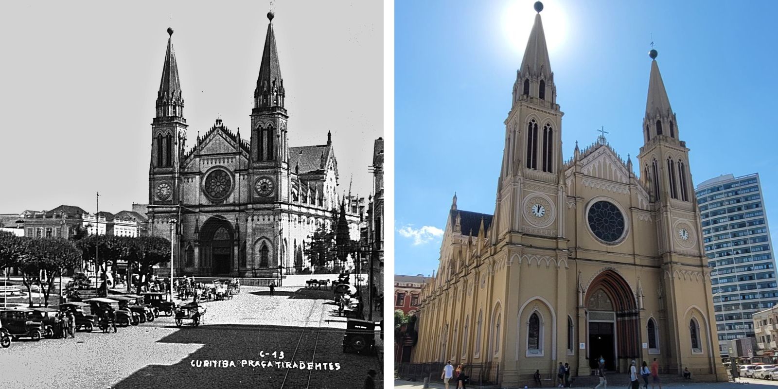 Catedral de Curitiba em Curitiba. Fotos: acervo Casa da Memória e Brunow Camman/Curitiba Cult.