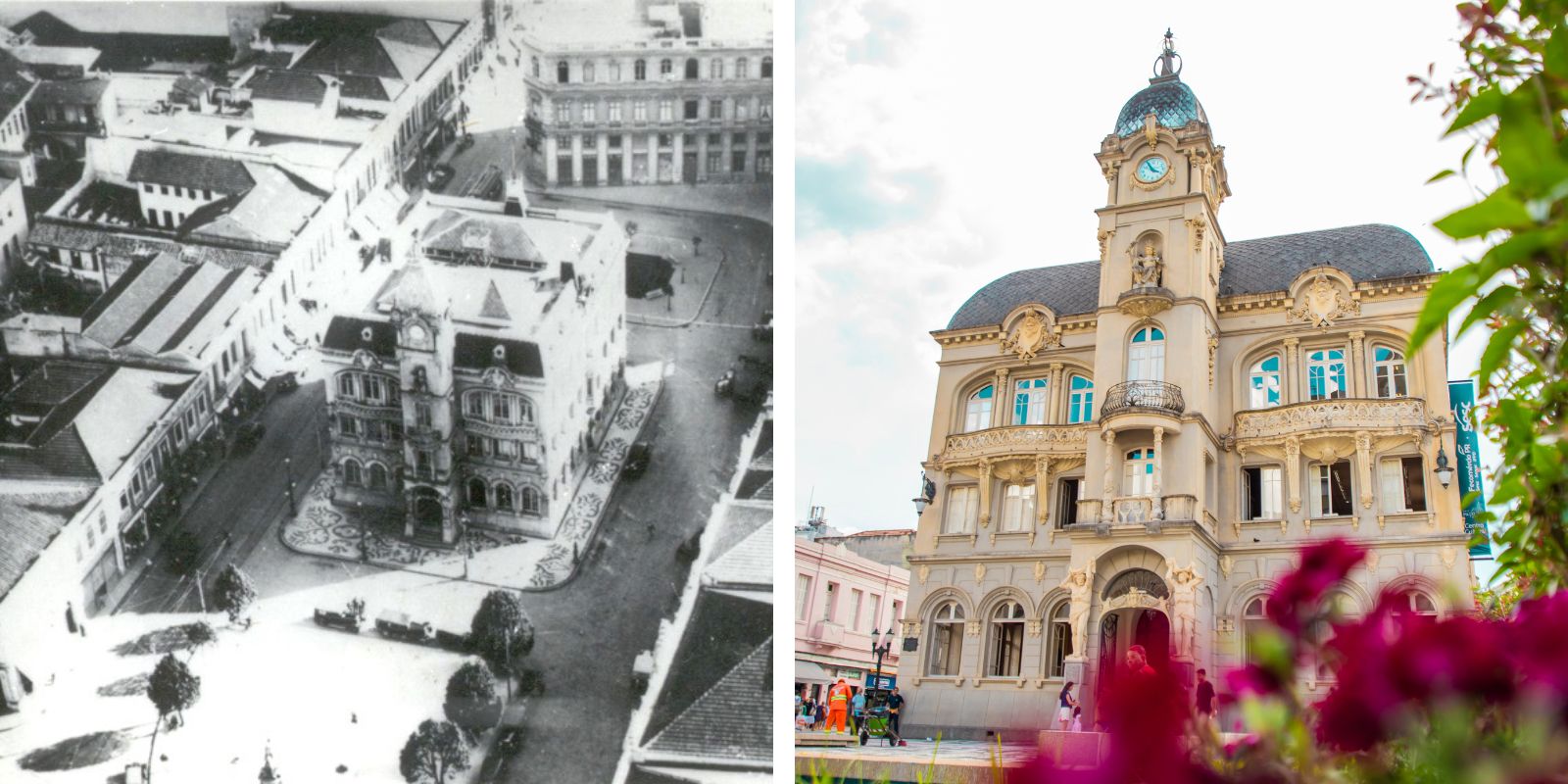 Paço da Liberdade em Curitiba. Fotos: Livro Curitiba Luz dos Pinhais e reprodução/PCM.