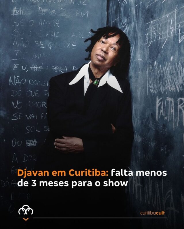 Tá chegando a hora! Falta menos de 3 meses para o show de Djavan em Curitiba. A apresentação acontece no dia 13 de junho, na Pedreira Paulo Leminski, e faz parte da turnê “Djavanear 50 anos – Só Sucessos”. 

🎟️ Os ingressos estão à venda em Ticketmaster a partir de R$ 140. Corra garantir o seu!

📸: Reprodução/Instagram